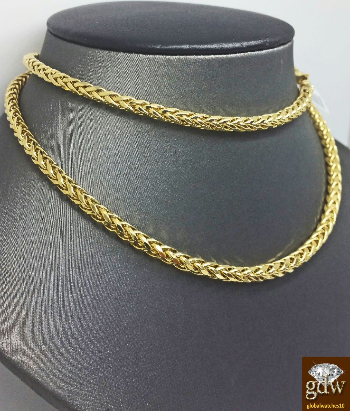 Real 10k Gold 4mm Men yellow Gold Palm Chain Necklace 22 inch Cuban Rope