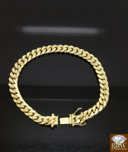 Men Real 14K Yellow Gold Miami Cuban Bracelet 8.5" Inch 7 mm