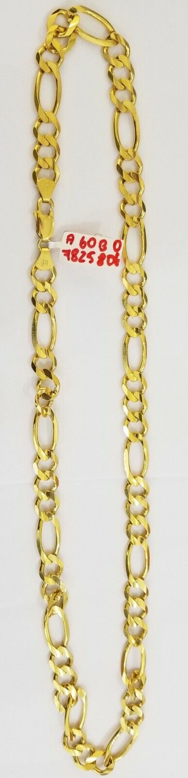 Real Figaro Link Chain 14k solid yellow gold 24inch Necklace Men Women 10mm 14kt