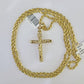 10k Gold INRI Jesus Pendant Rope Chain 3mm 24'' Necklace Set Real Genuine
