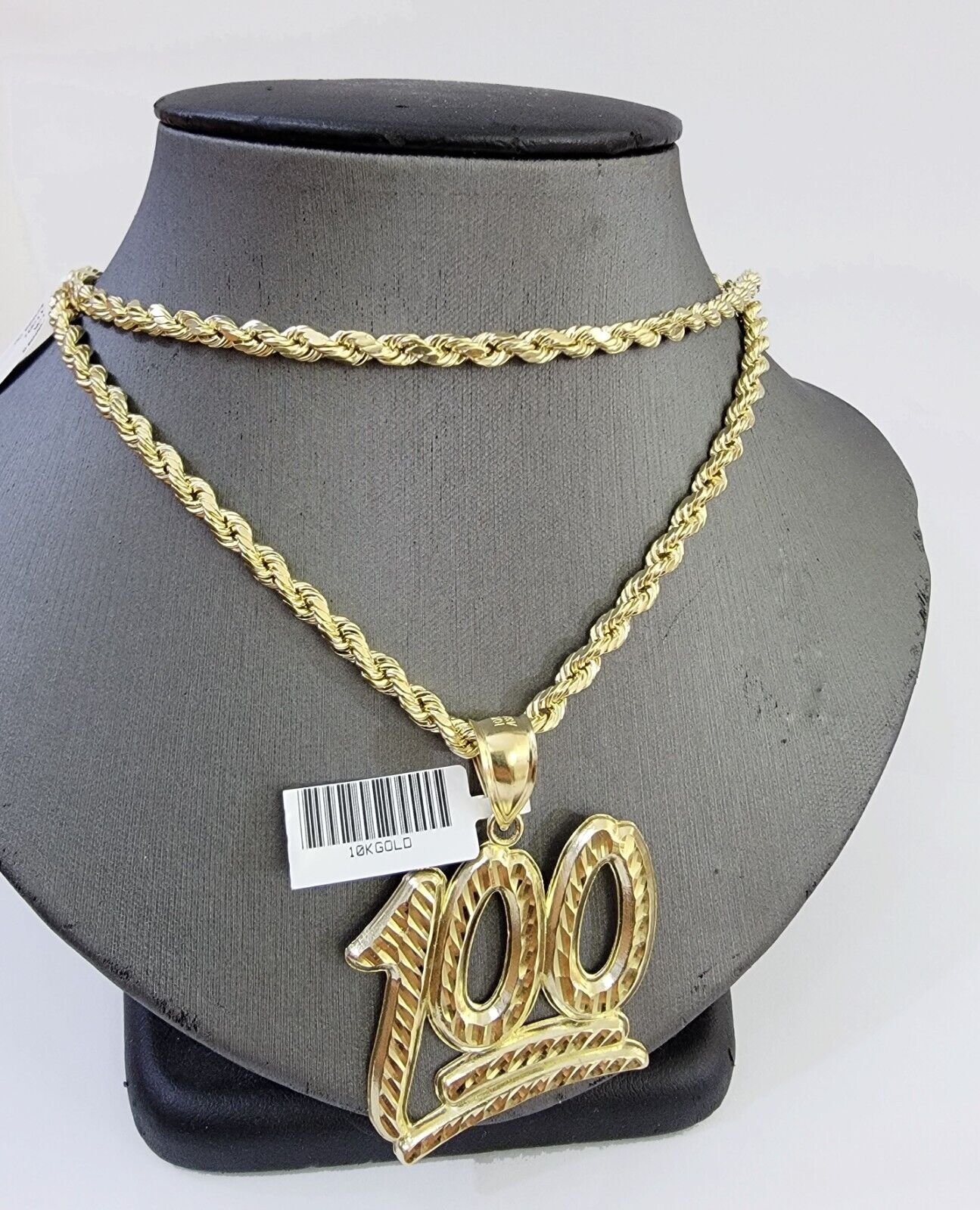 10K Yellow Gold Rope Chain 100 Charm Diamond Cut Men's Women's
