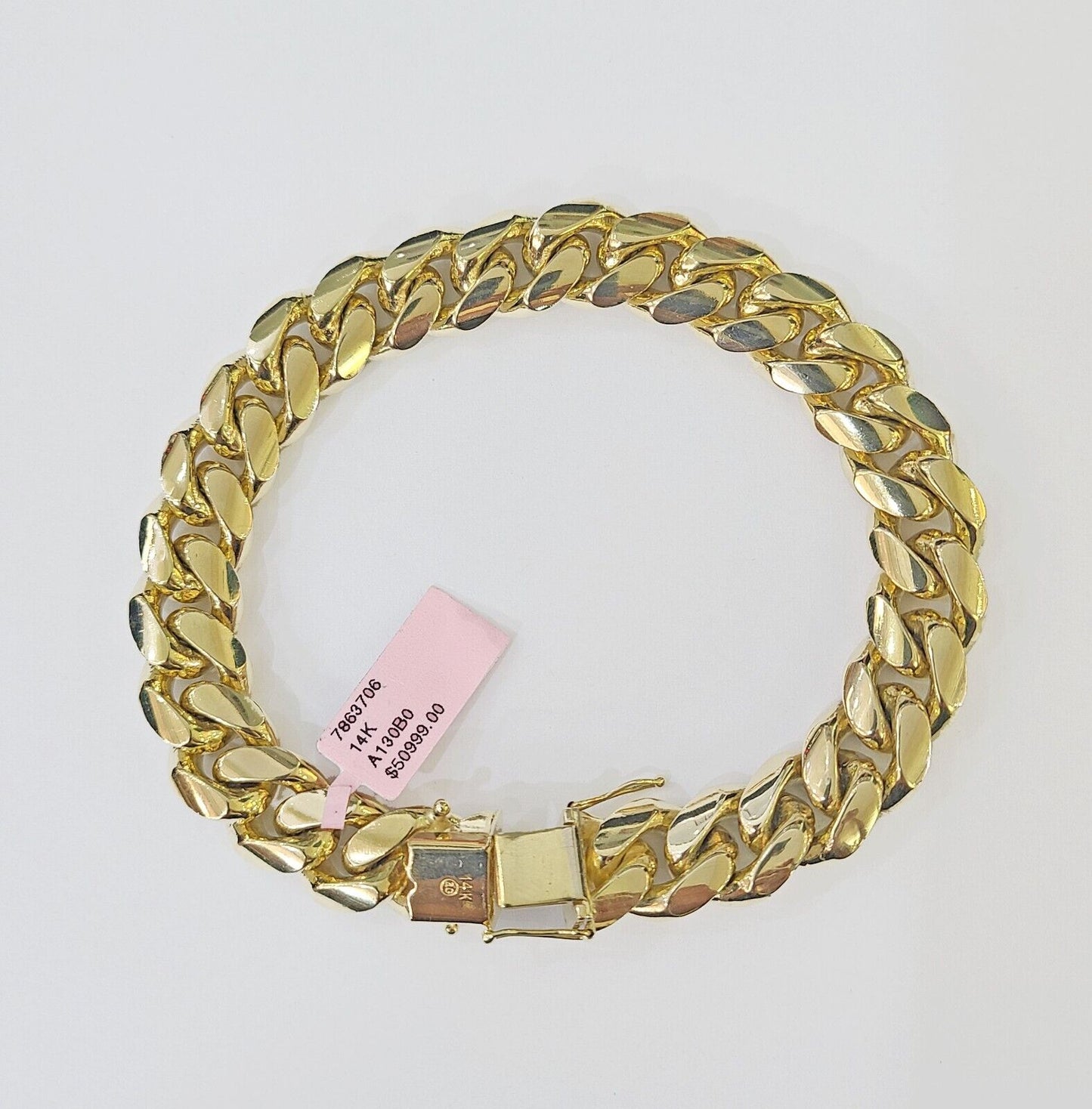 14K Solid Yellow Gold Miami Cuban Bracelet Box Clasp 9.5" Inch 13mm Link