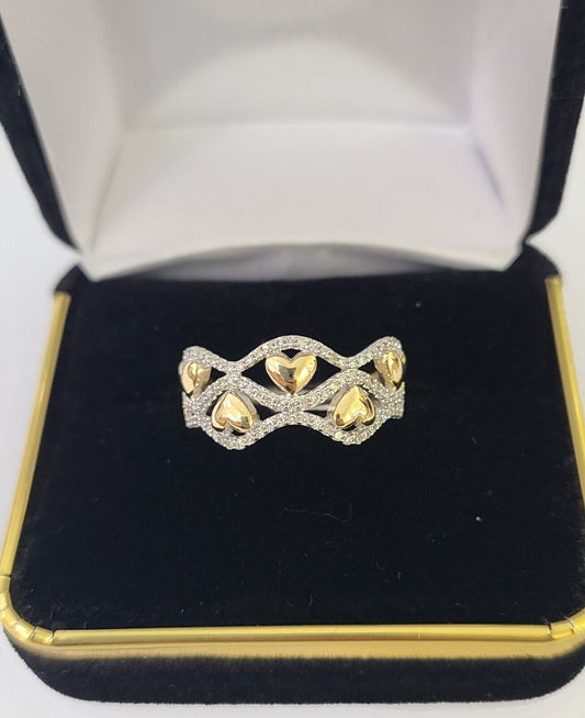 Real 10k Yellow Gold Diamond Ladies Ring 5 Hearts Women Engagement Wedding