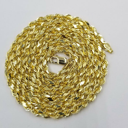 10k Real Gold Rope Chain For Men SOLID 5mm 24 Inch Diamond Cut On Sale