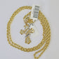 10k Gold Spiral Cross Charm Rope Chain 3mm 18'' Set Yellow Diamond Cut Real