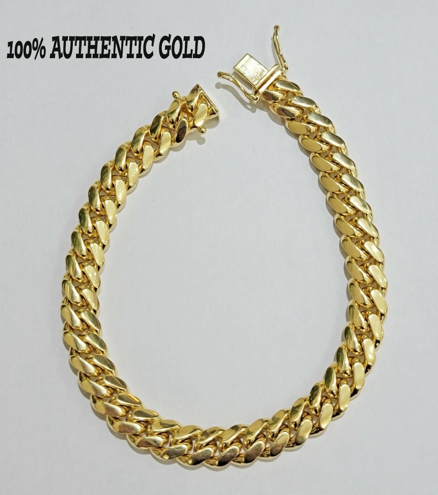 Solid Gold Miami Cuban Link Bracelet 8mm 8" REAL 10k Yellow Gold Box Lock 10kt