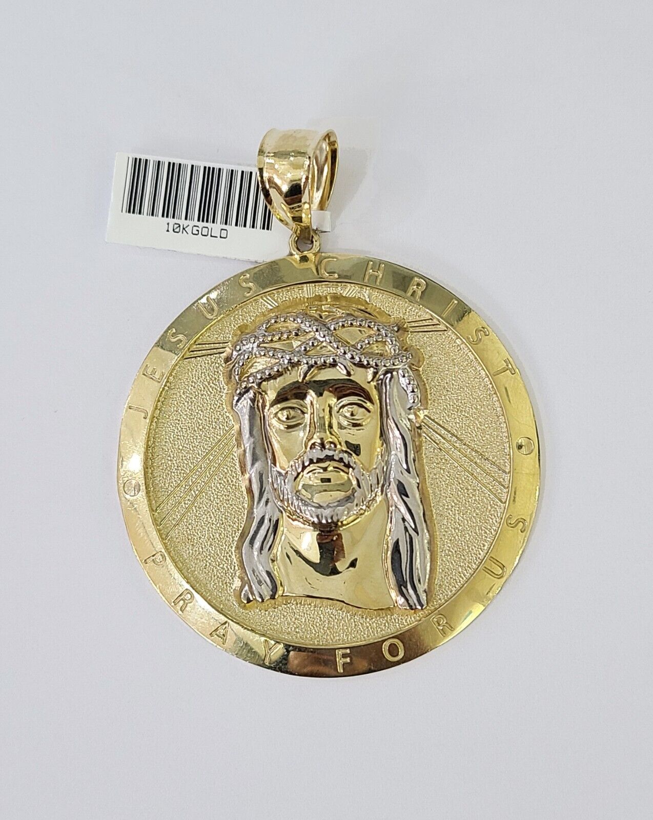 Real 10K Yellow Gold Jesus Crist Pendant Charm Diamond Cut Circular Genuine