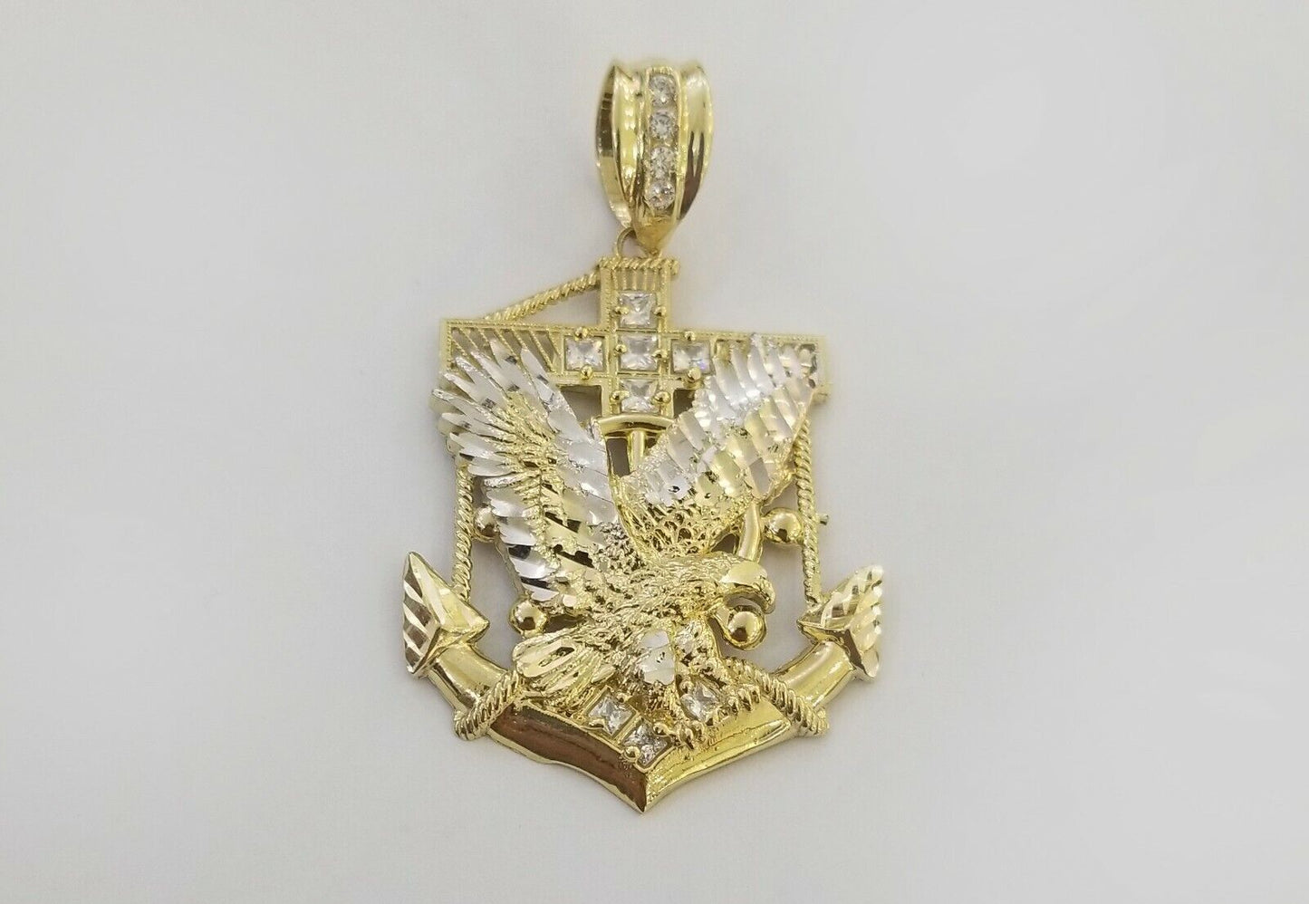 Real 10k Yellow Gold American Eagle Anchor Pendant 2 inches Charm