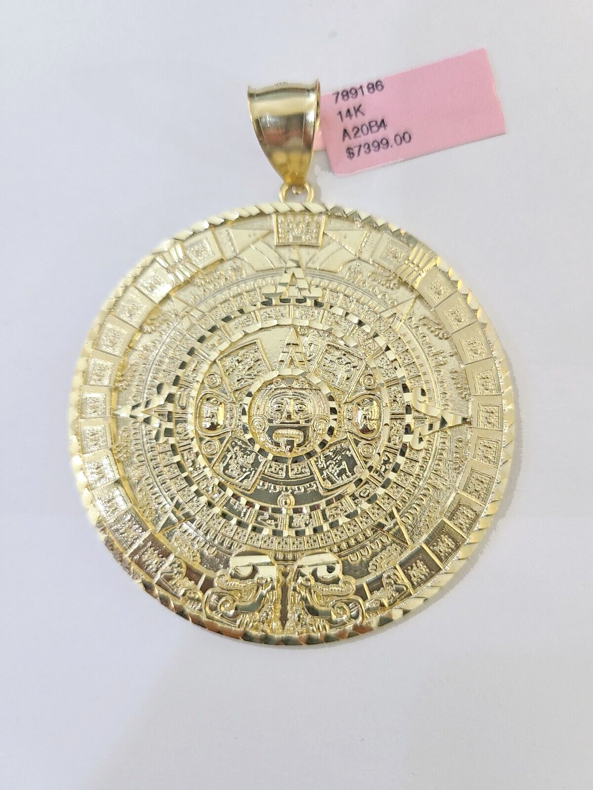 Real 14k Yellow Gold Circular Mayan Calendar / Pendant Charm 2.5 inches 14kt