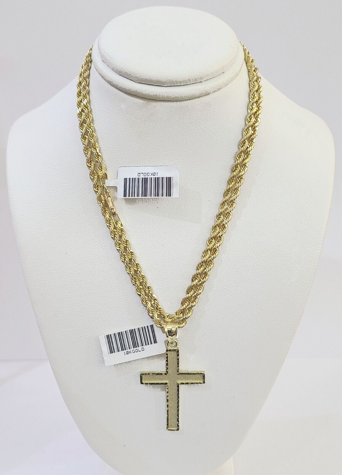 10k Gold Rope Chain & Cross Charm Pendent SET 3mm 22 Inches Necklace
