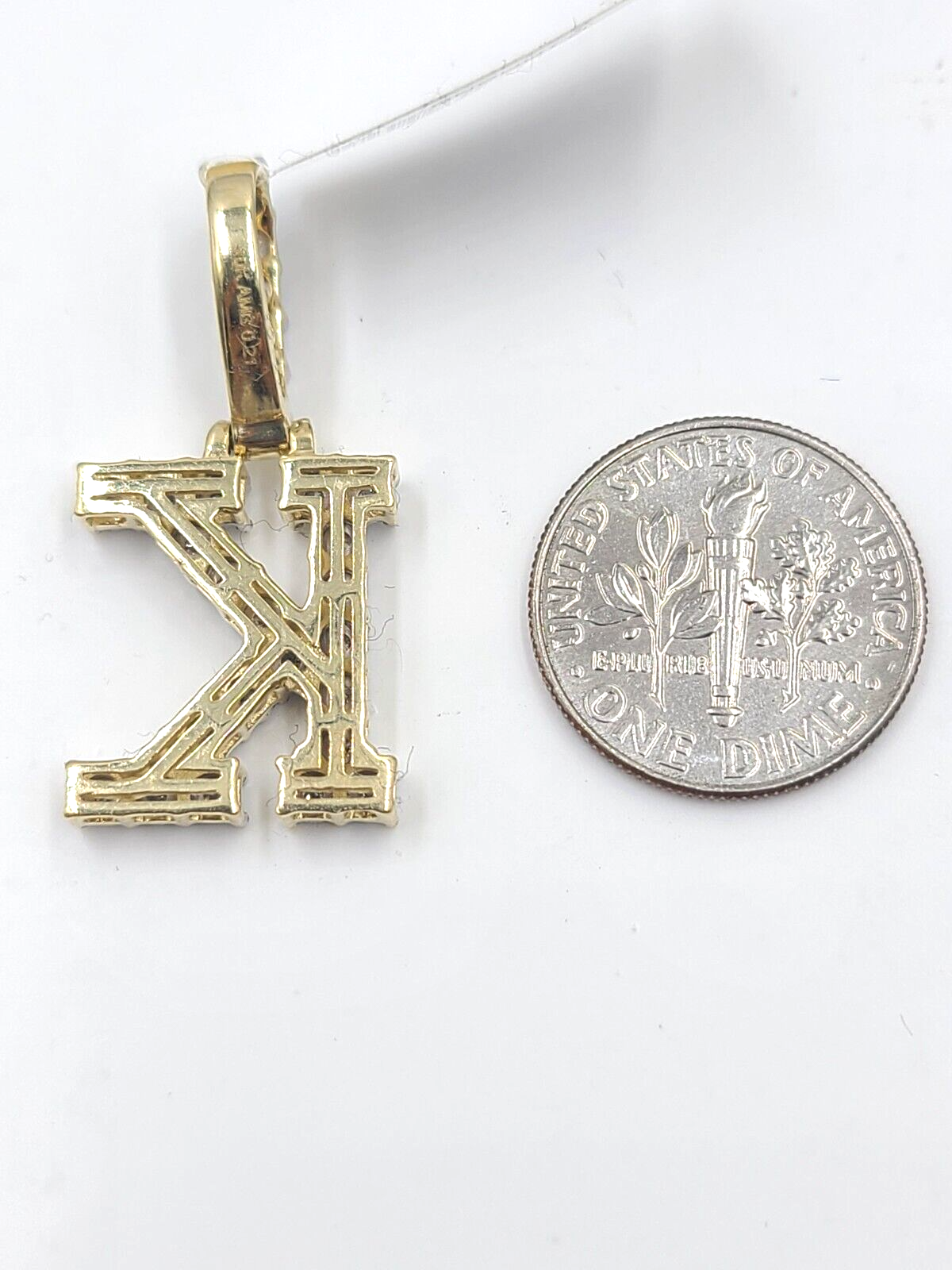 Real 10k Gold & Diamond Letter "K" Initial Alphabet Charm/Pendant 1.25".