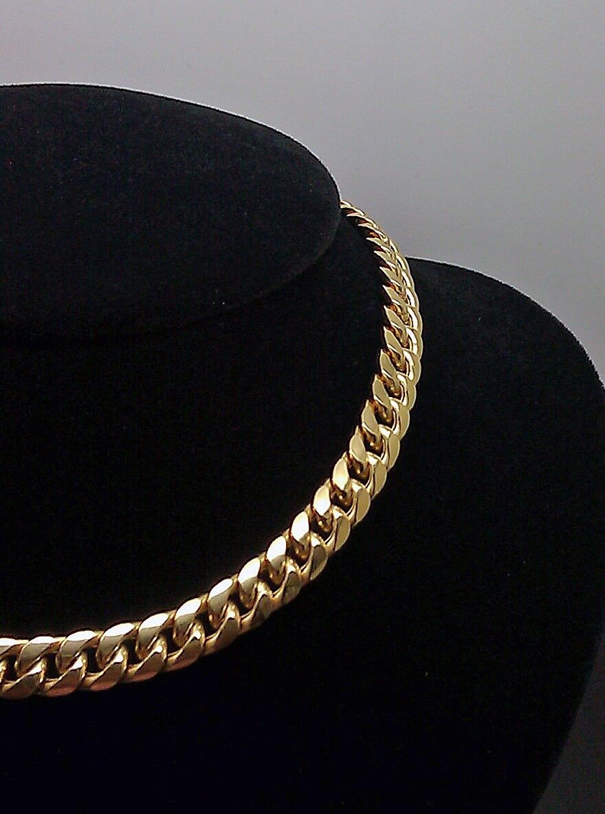 Real Gold 7mm 24" Mens Cuban Link Necklace 10KT yellow Gold Chain Strong Links