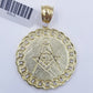 10K Yellow Gold Masonic Circular Pendant Diamond Cut 10Kt Round Gold Charm