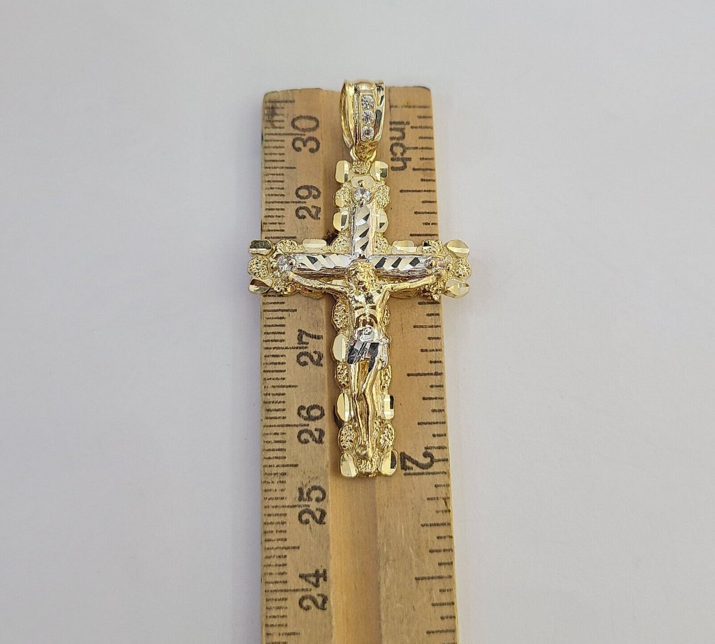 Real 14k Gold Jesus Cross Pendant Charm Crucifix 2" Inches 14kt Yellow Gold