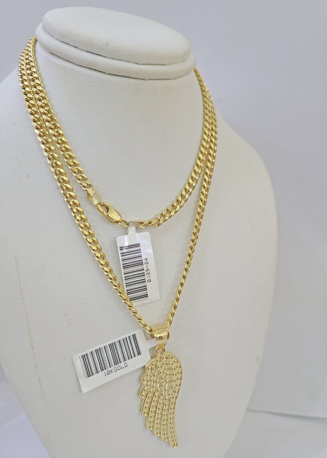 10k Yellow Gold Miami Cuban Chain & Wings Charm  Pendent SET 3mm 22 Inches