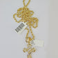 10k Gold Spiral Cross Charm Rope Chain 3mm 18'' Set Yellow Diamond Cut Real