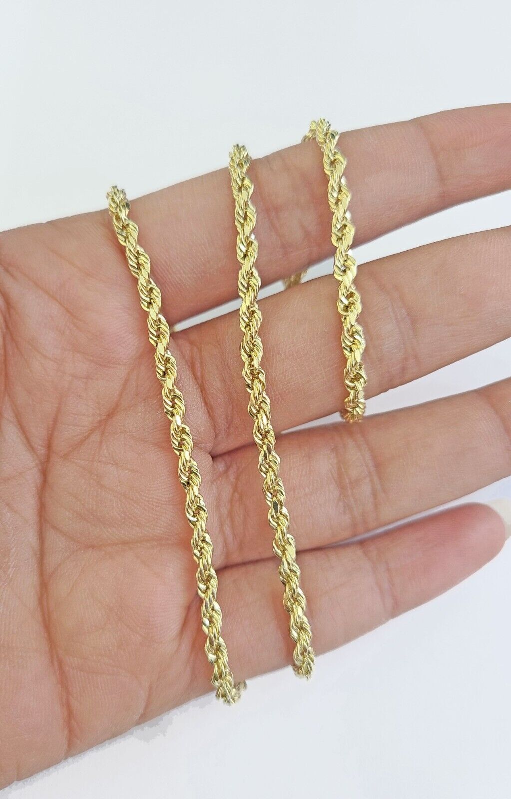 Real  14k Yellow Gold Rope Chain 3mm 22 Inches Ladies Necklace
