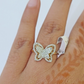 Real 10k Yellow Gold Diamond Ladies Ring Butterfly Women Engagement Wedding