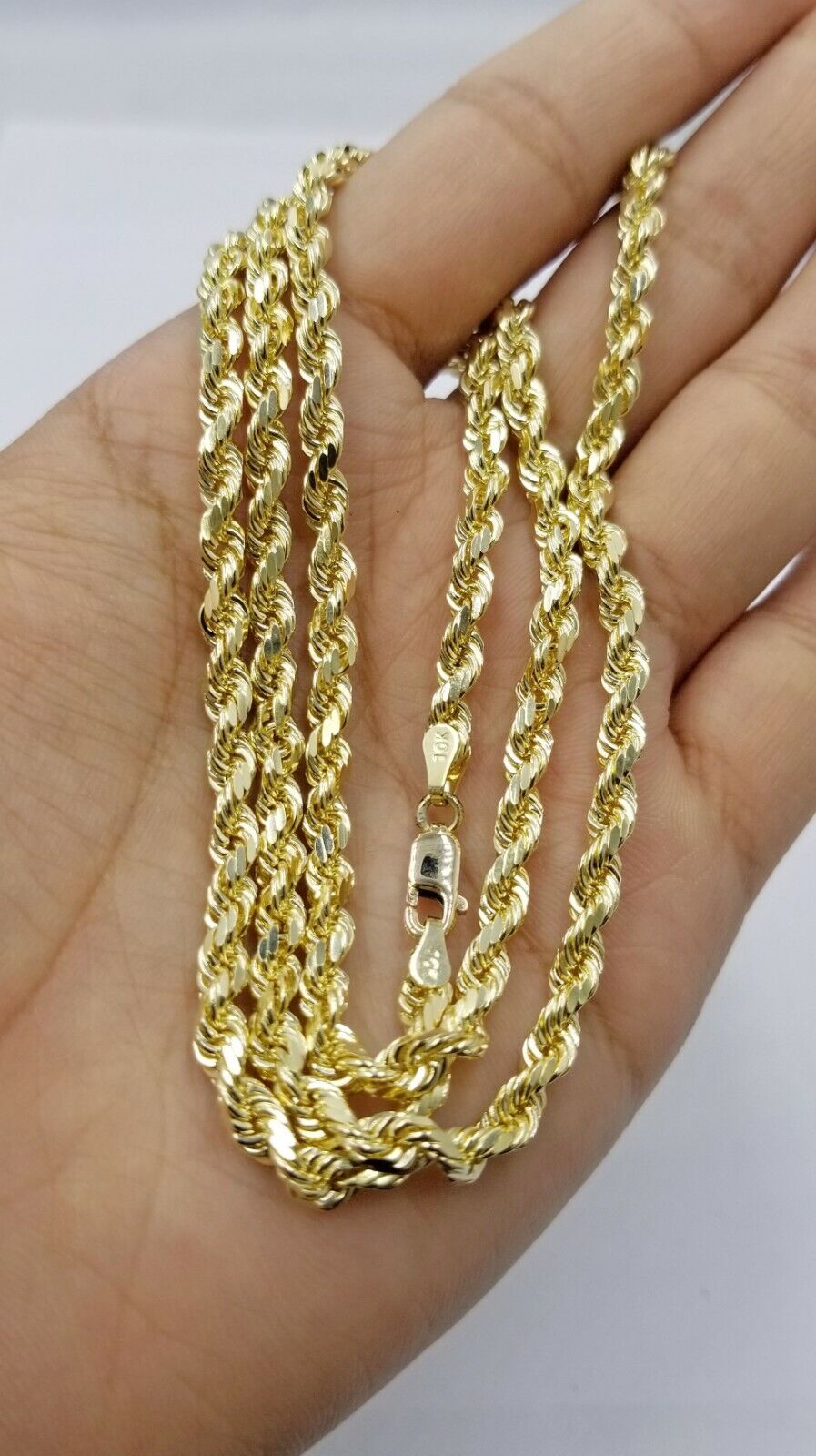 SOLID 10k Yellow Gold Rope Chain Diamond Cut 4mm 18" Ladies Brand new Chain Real