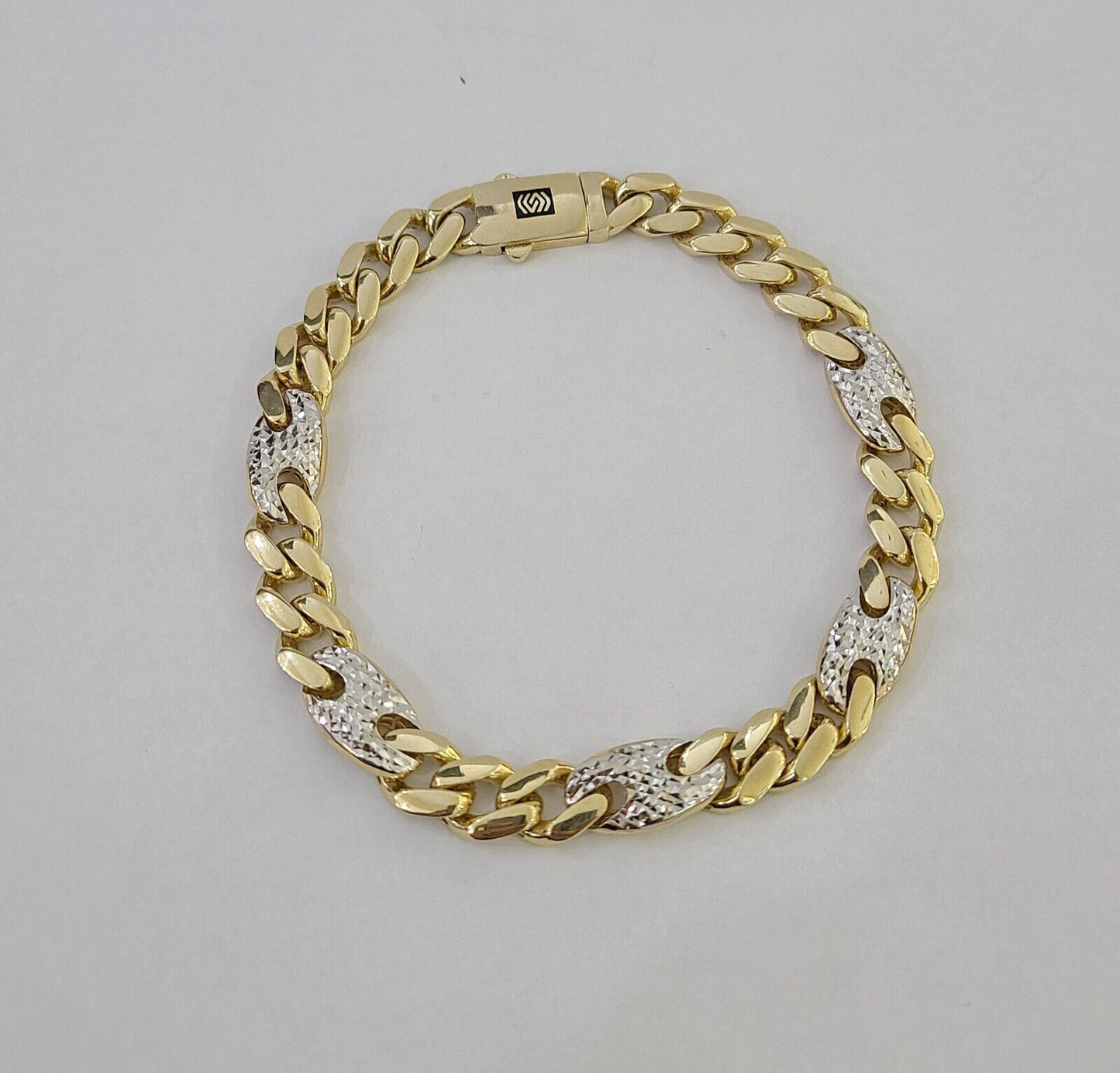 10k Yellow Gold Miami Cuban Link Bracelet 8.5 Inch Anchor Mariner 12mm Gold