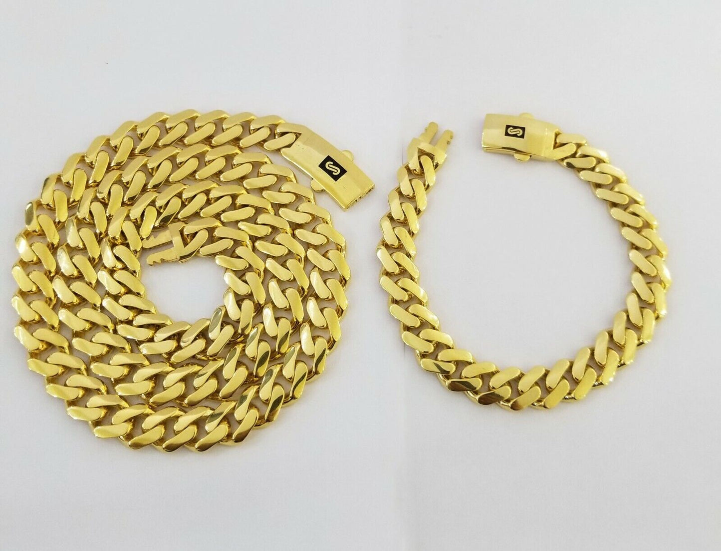 10k Gold Cuban Link Royal 11mm Monaco chain and Bracelet  10kt Real gold set