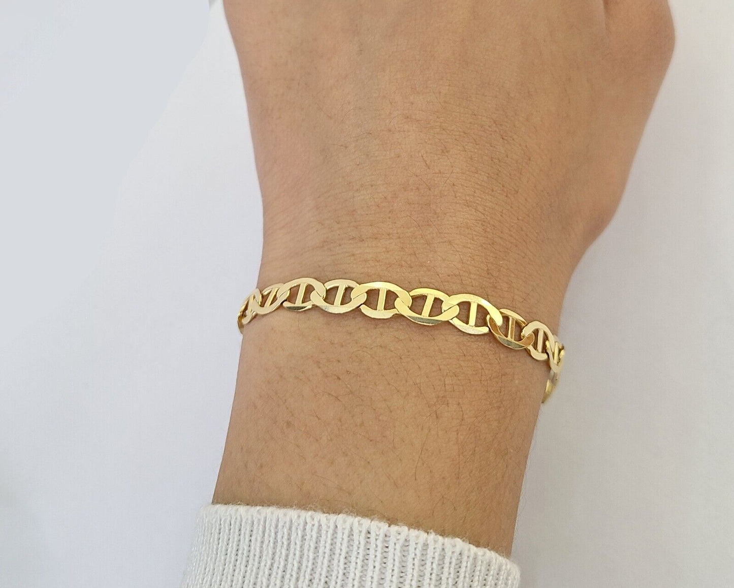 REAL 10k Yellow Gold Bracelet  6mm Anchor Mariner 8" Inch Lobster Lock