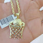 10k Real Gold Basketball Goal Pendant with 3mm 22'' Rope Chain Necklace Set