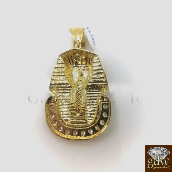 Real 10k Gold Egyptian Pharaoh Head Charm Pendant 2.5 Inch Men Women