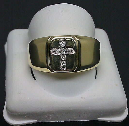 REAL 10K Mens Yellow Gold Round Diamond Ring  Cross Band