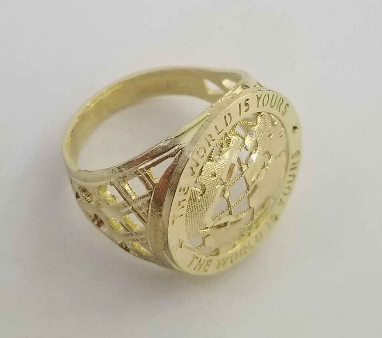 10k Real Yellow Gold The World is Yours Map Ring Men Sizable Band