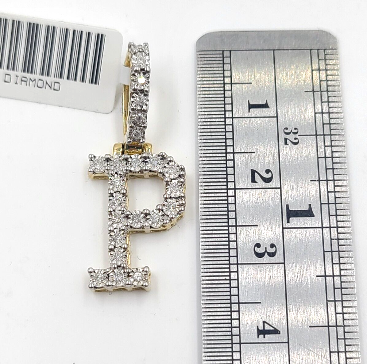 Real 10k Gold & Diamond Letter "P" Initial Alphabet Charm/Pendant 1.25".