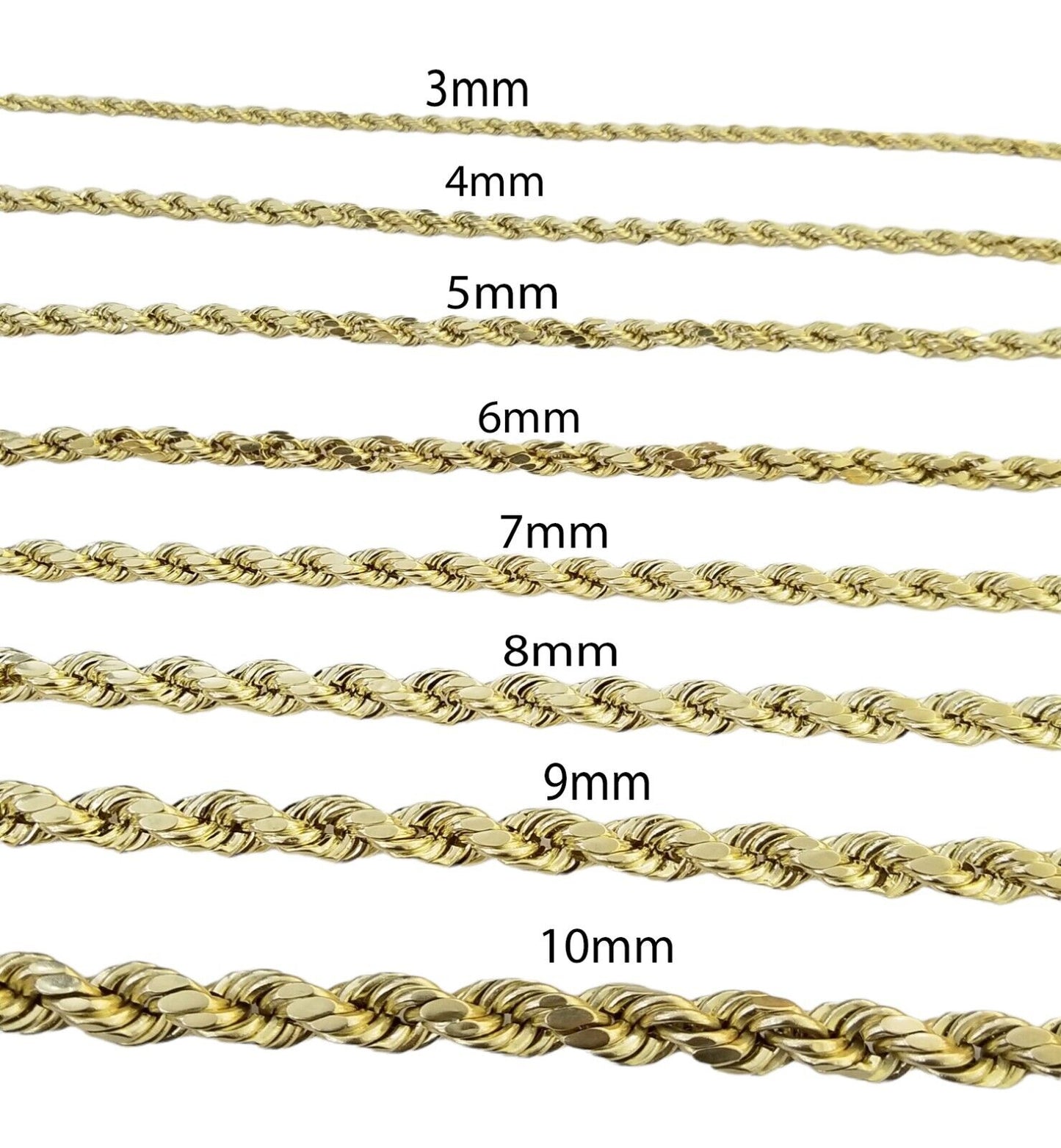 Real 10k Gold Rope Chain 3mm-10mm Necklace 18"-30" Inch Men Women