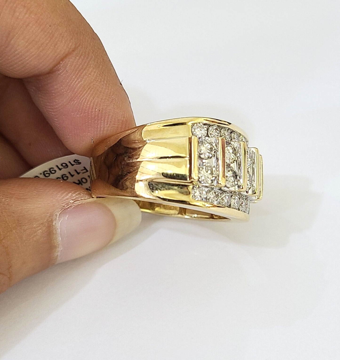 Real 10k Yellow Gold White Diamond Mens Ring Genuine Natural Creation