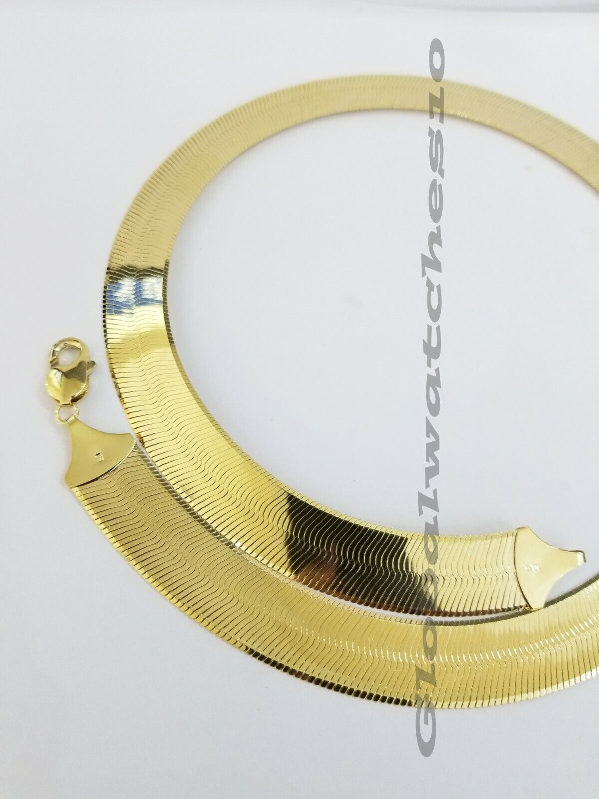 REAL 10k 15mm Yellow Gold Herring Bone Chain Necklace 20 Inch Men Women, SALE