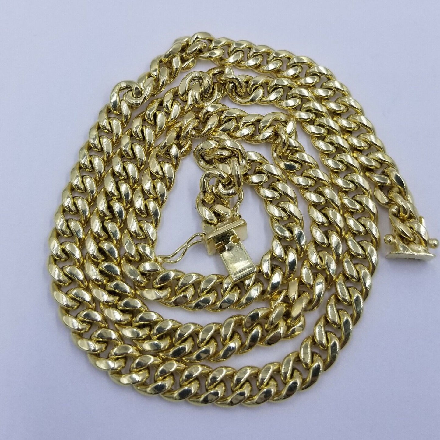 Real10K Yellow Gold Miami Cuban 7mm Chain Necklace Strong Box Lock 22 Inch Mens