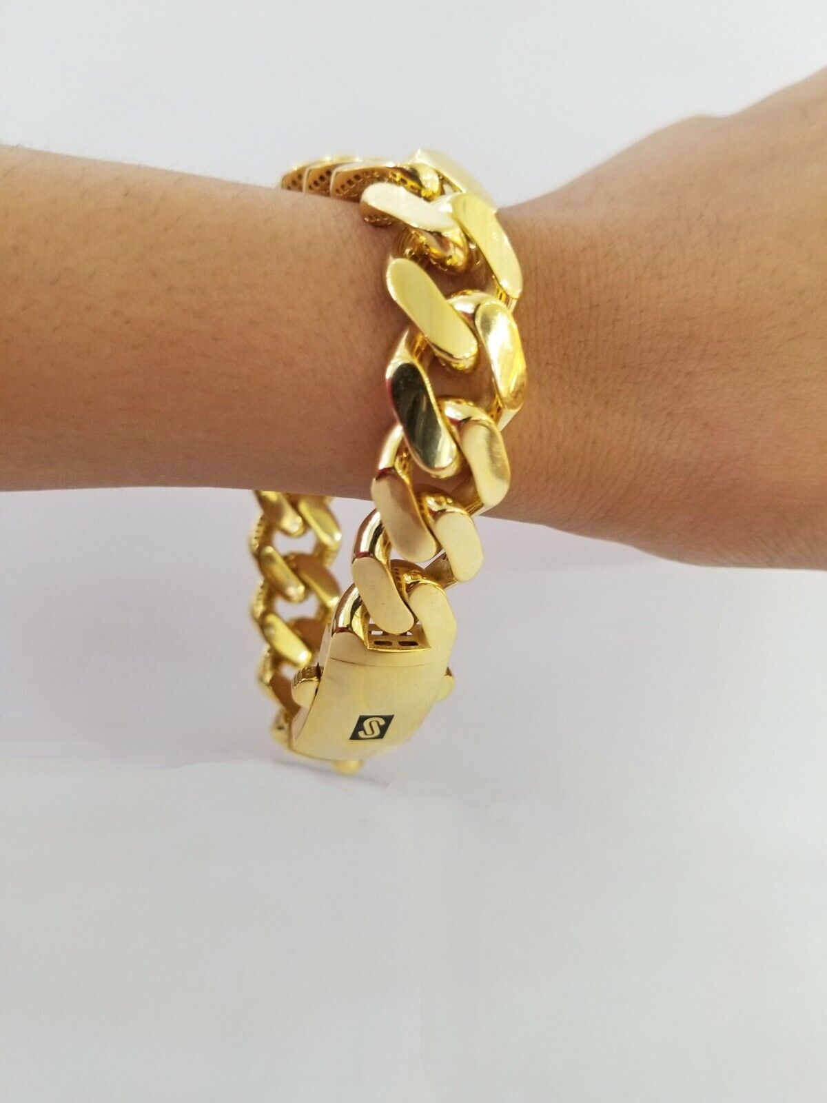 10K Yellow Gold Monaco Bracelet 9 inch 15mm  Cuban link hand chain Real 10kt