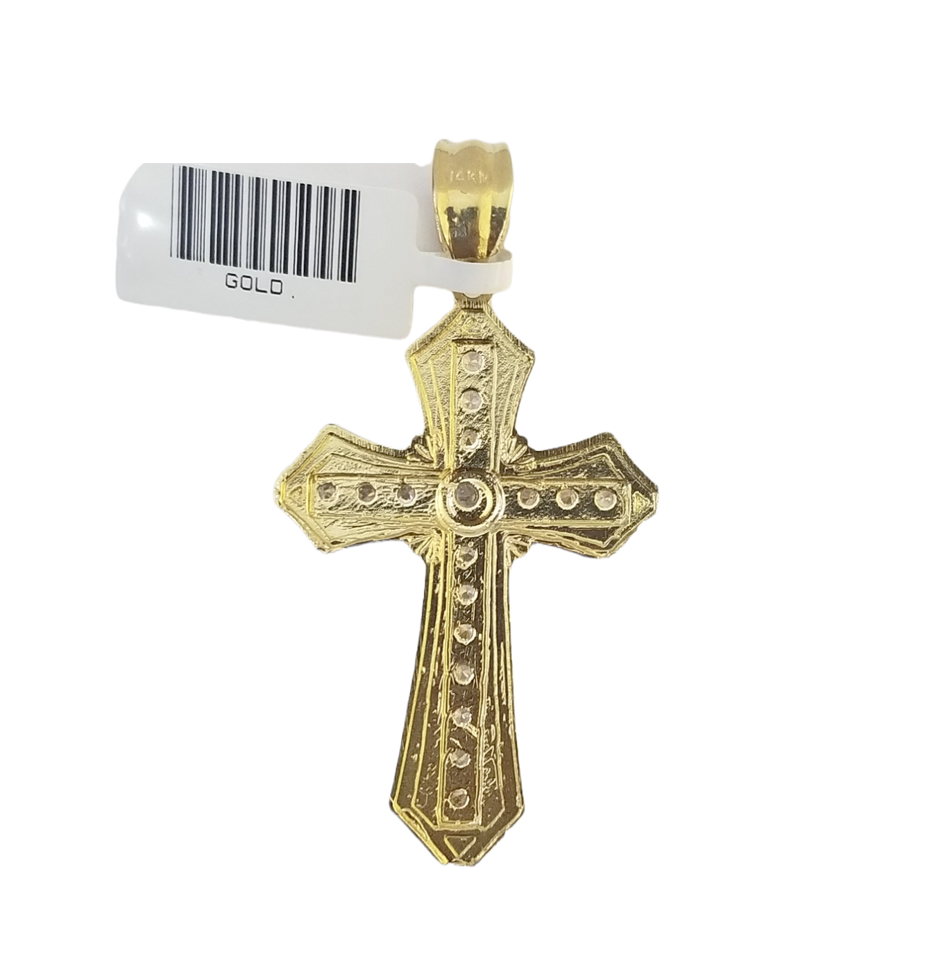 14K Real Yellow Gold Jesus Cross Diamond Cut Pendant Religious Charm