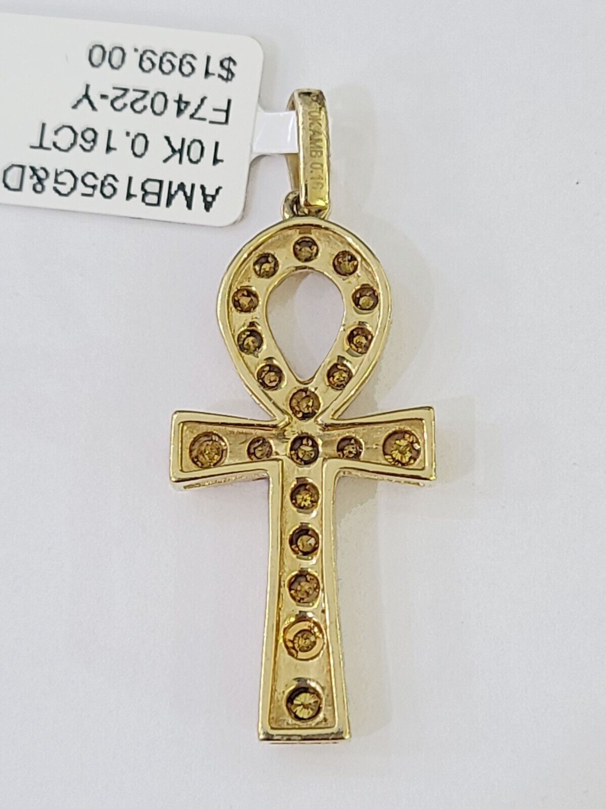 10K Real Cross with Ankh Charm/Pendant 0.16CT Made with Yellow Gold and Diamonds