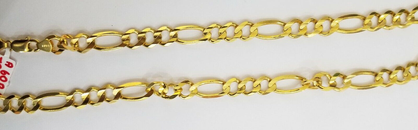 Real Figaro Link Chain 14k solid yellow gold 24inch Necklace Men Women 10mm 14kt