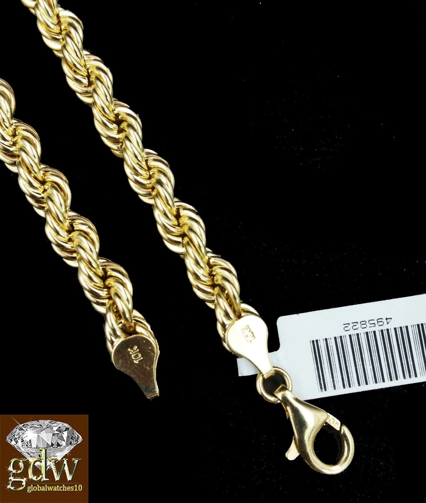 Real 10k Mens Yellow Gold Jesus Cross Charm/Pendant with 28 Inch long Rope Chain