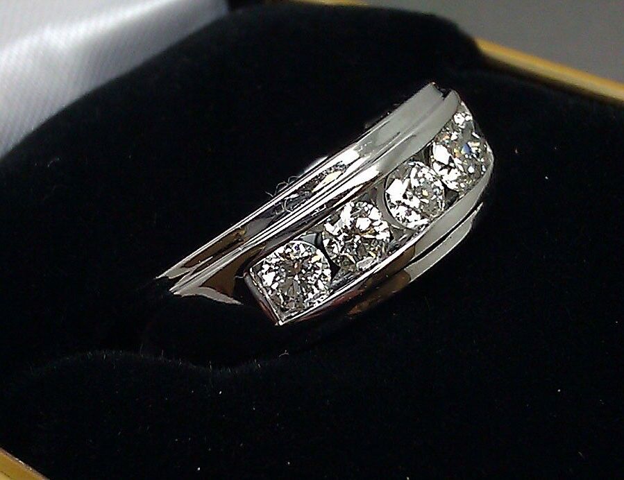 Mens Wedding Band 14K White Gold 1Ct Real Diamonds Wedding Band 1ct Real Diamond