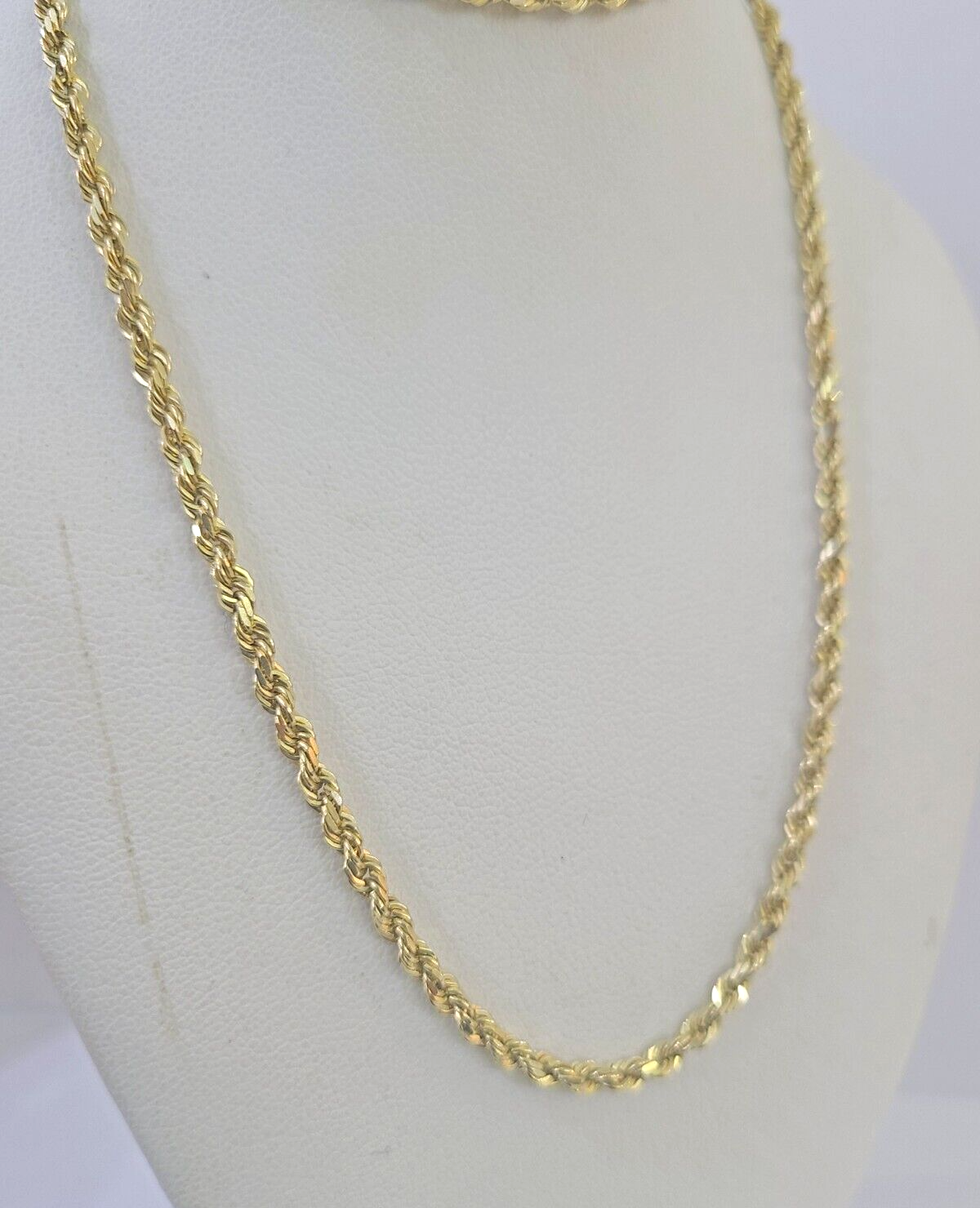 10k Real Solid Yellow Gold Rope Chain Women Men Diamond Cut 3mm 22 Inches