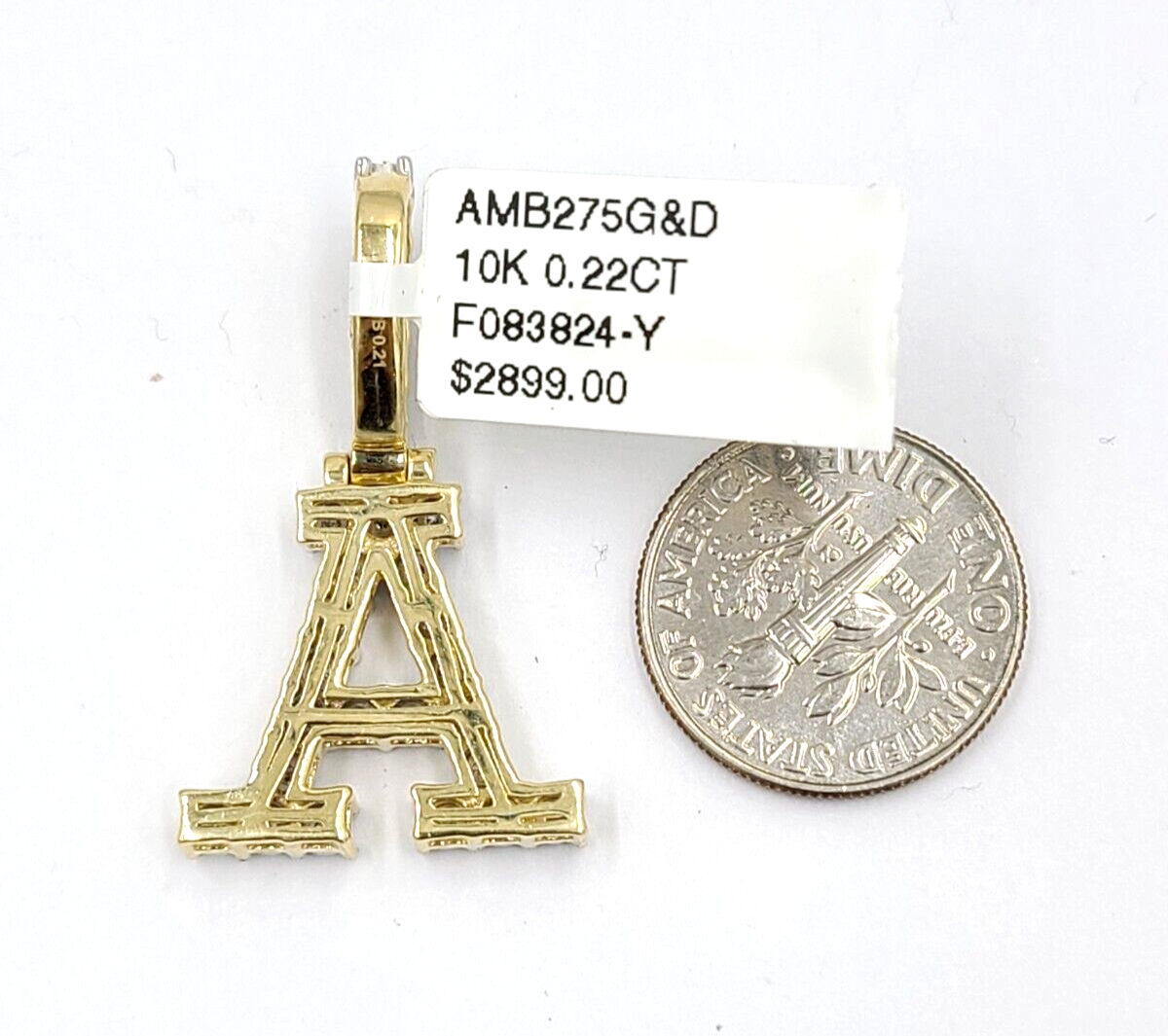 Real 10k Gold & Diamond Letter "A" Initial Alphabet Charm/Pendant 1.25".