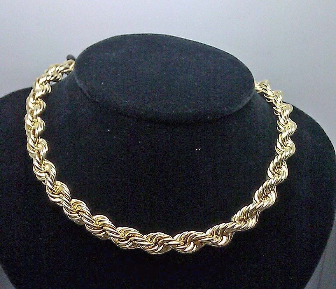 Real 10K Yellow Gold Thick Rope Chain 18 Inch 9mm