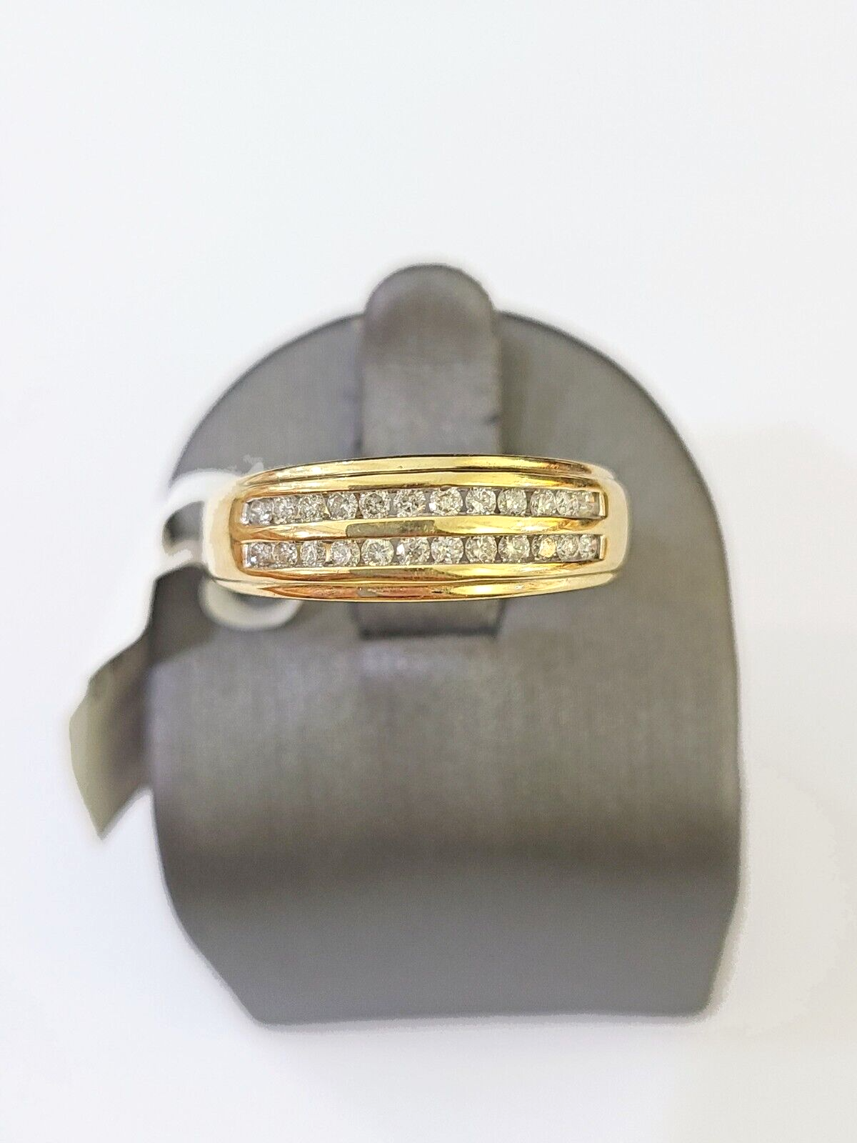 Real 10k 2 Row Diamond Mens Ring Yellow Gold Band Genuine Natural