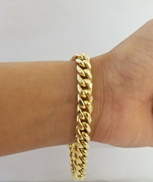 14K Real Gold Bracelet Miami Cuban Link Box Lock 8inch 10kt yellow gold bracelet