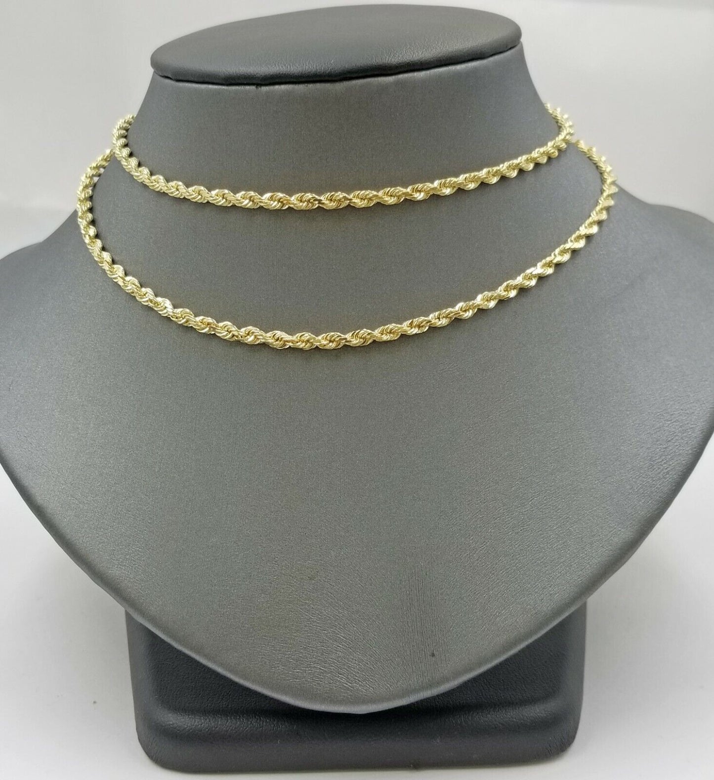 Real 18k Solid Yellow Gold Rope Chain 2mm Diamond Cut 22" Inches Lobster Lock