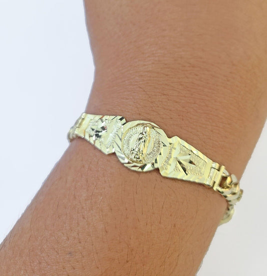 10k Gold Virgin Mary Miami Cuban Bracelet Size 8" Inches 7mm 10kt Mens Ladies