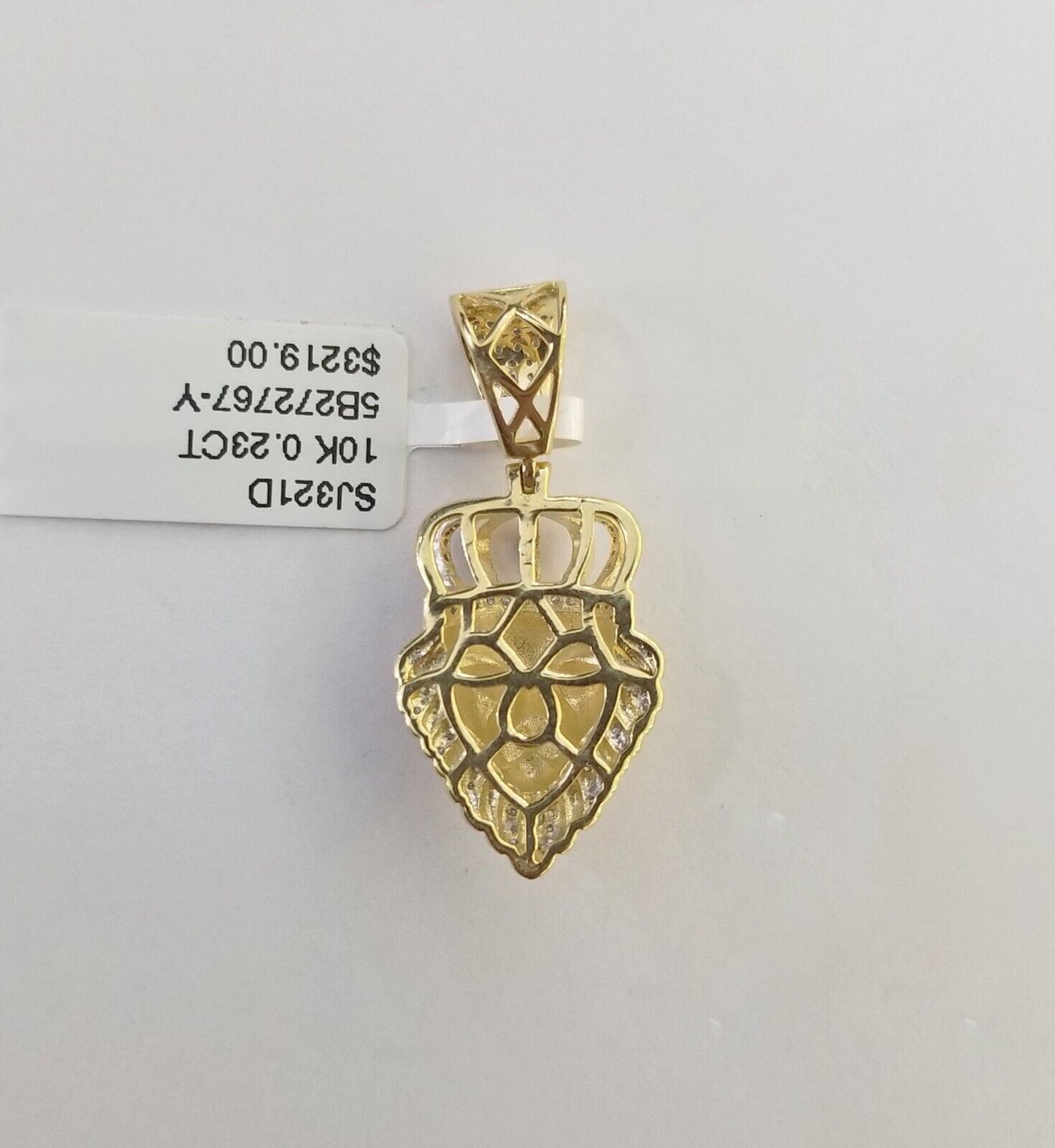 Real Diamond Pendant King Lion Head Men Crown Charm 10k Yellow Gold 1"