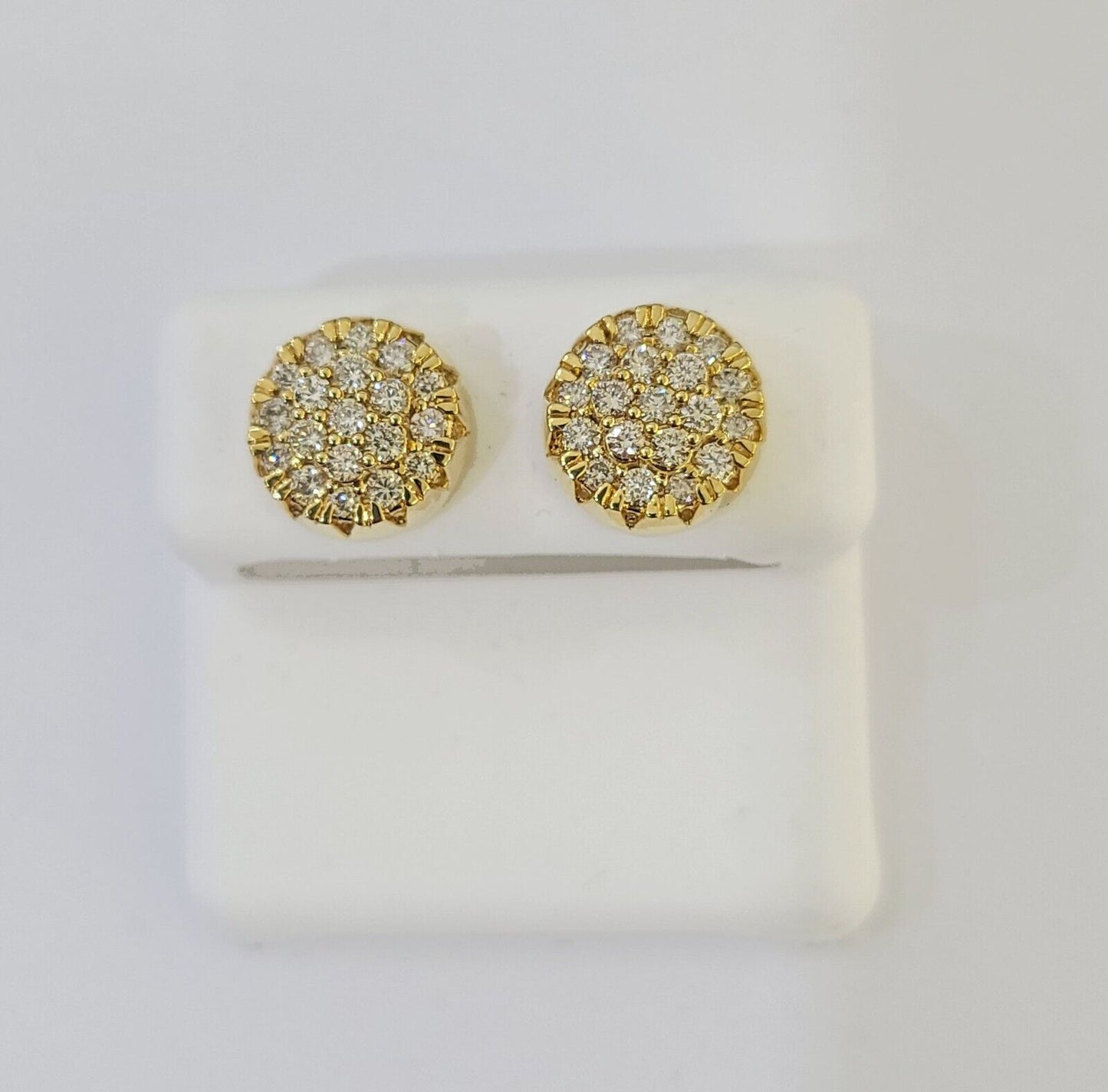 10k Yellow gold Flower Earrings Real Diamond screw-back Women Men studs